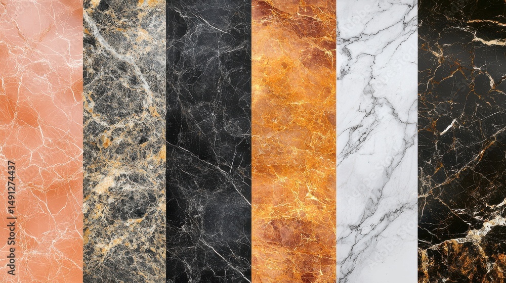 Poster varied marble textures with different colors and patterns for design