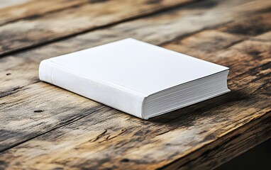 Fototapeta premium Blank White Book Mockup on Rustic Wooden Table