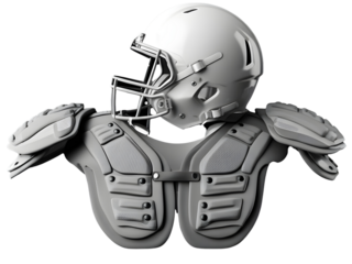 A white American football helmet and shoulder pads on a transparent background