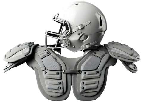 A white American football helmet and shoulder pads on a transparent background - Powered by Adobe