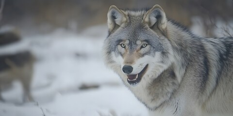 Obraz premium Majestic Gray Wolf in Winter Snowy Landscape