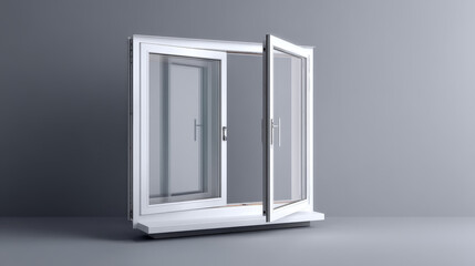 3d realistic vector icon illustration. White plastic modern window frame.