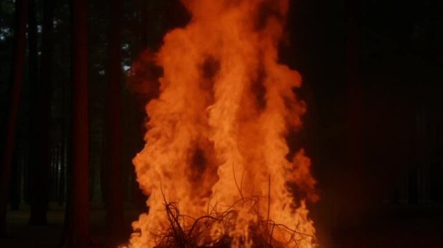 Large flames of forest fire