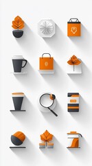 Stylized Icon Collection: Modern Design Elements with a Harmonious Orange and Gray Palette