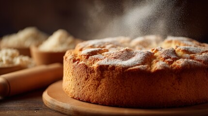 Sliced layered cake with frosting and decorations