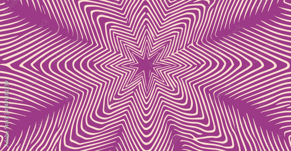 Poster abstract vector illustration in modern psychedelic style: purple wavy lines form star-like shapes on