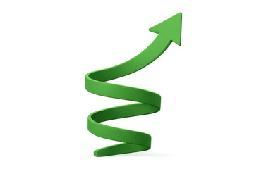 3d green spiral arrow pointing upwards, representing growth and success, on a transparent background