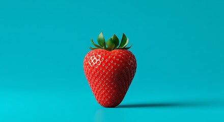 One Perfect Strawberry on Neon Blue