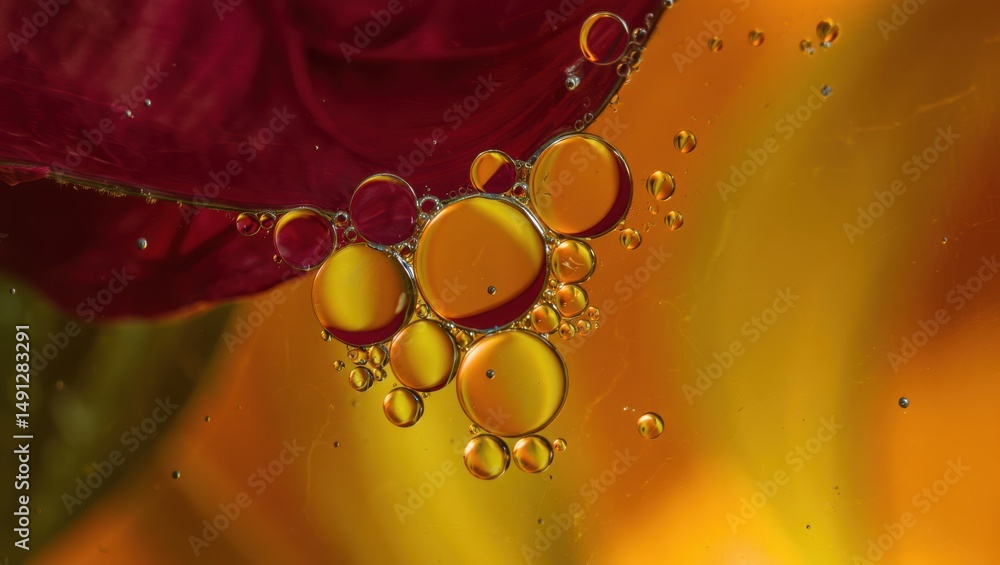 Poster intricate droplets of liquid hover delicately beneath a vibrant rose petal creating a mesmerizing da