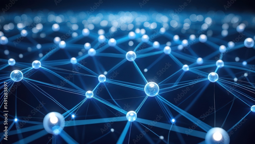 Poster a mesmerizing expanse of blue glowing nodes interconnected by vibrant lines creates a captivating vi