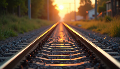 Fototapeta premium Scenic Train Tracks at Sunset in the Countryside