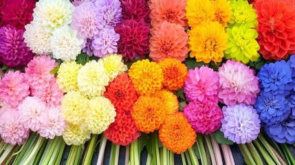 Rainbow Dahlia Flower Bouquet Colorful Floral Arrangement