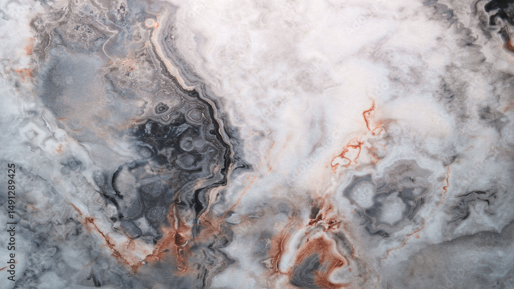 Poster a marble wall with a pattern of swirls and lines. the wall is white and gray, with a reddish-brown h