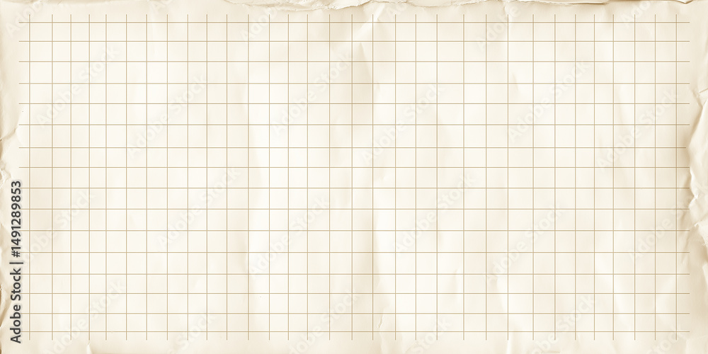 Poster old beige graph paper background with crumpled edges