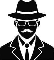 detective icon with hat glasses and mustache vector art.