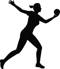 female throwing the ball in silhouette vector art.