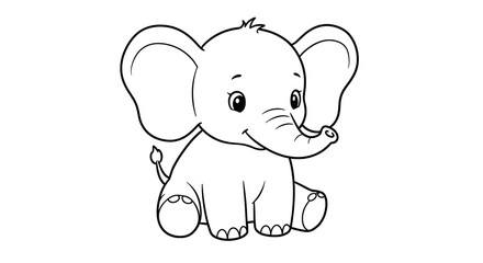 Fototapeta premium Cute baby elephant sitting and smiling, coloring page for kids