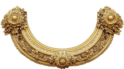 Fototapeta premium Ornate gold half-circle frame with floral and leaf motifs, perfect for decorative accents