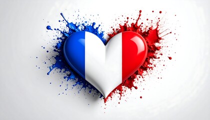 French Flag Heart with Paint Splatter.