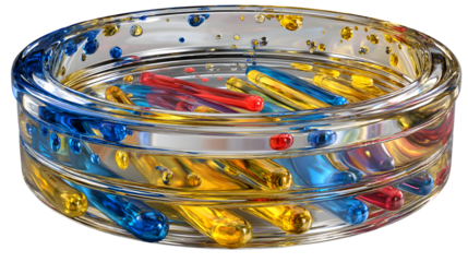 Abstract Colorful Glass Tubes and Bubbles in a Glass Dish