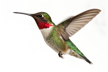 Fototapeta premium Male anna's hummingbird in flight white background