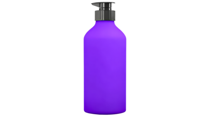 Purple Bottle with Pump Dispenser, Container for Liquid, cut out transparent