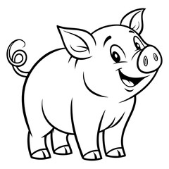 Fototapeta premium A charming pig with a curly tail and a delighted smile stands out, radiating cuteness, illustrated in a simple, appealing style. coloring page