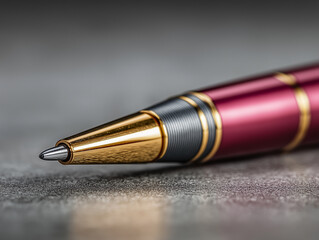 Elegant Metallic Designer Pen with Gold Accents on Purple Surface – Premium Business Gift and Writing Instrument