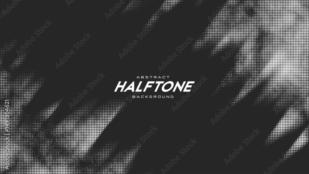 Poster abstract vector torn monochrome halftone background. scrathed dotted texture element. diagonal compo