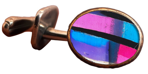 Cufflink, colorful faceplate, metal fastener, menswear accessory, cut out transparent