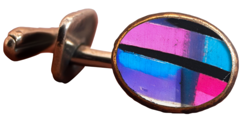 Cufflink, colorful faceplate, metal fastener, menswear accessory, cut out transparent