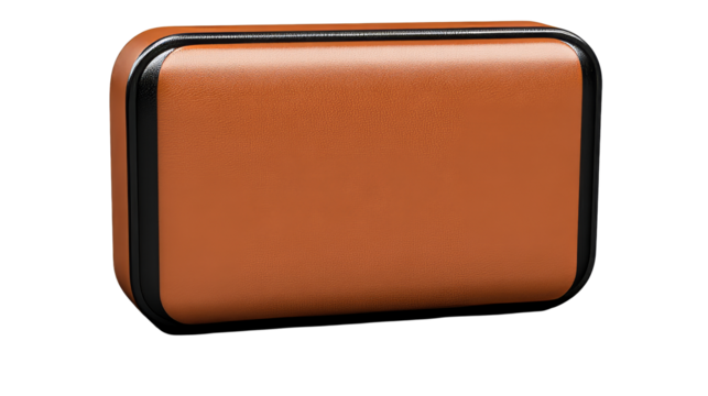 Isolated tan leather rectangle, rounded glossy black border, cut out transparent