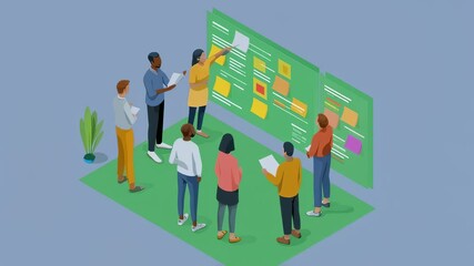 An illustration showing a diverse team of individuals collaborating around a digital interface brainstorming and discussing ethical implications of AI models with sticky notes labeled - Powered by Adobe