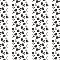 Vector seamless pattern. Floral tileable design. Stylish simplistic flowers. Abstract monochrome background. Can be used as swatch in Illustrator. Monochrome graphic branches.