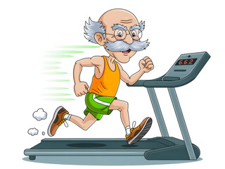 Senior Man Running on Treadmill to Stay Healthy