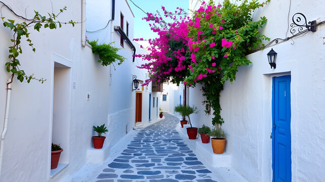 Beautiful narrow alley in Pyrgos village