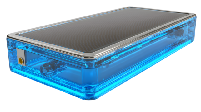 HighTech Solar Panel Device Futuristic Energy Technology Blue Liquid Casing Transparent Des