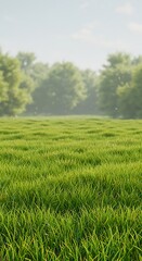 Fototapeta premium Misty Meadow: Serene Green Field at Dawn
