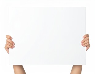 Human Hand Holding Blank Demonstration Board Sign Isolated on White Background
