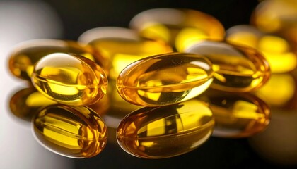 Golden Omega3 Capsules Closeup.