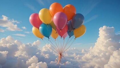 Fototapeta premium Colorful Balloons Soaring Through a Dreamy Sky: A Celebration of Joy and Freedom