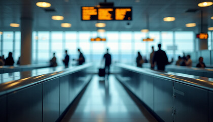 Busy Airport Terminal with Travelers in Motion