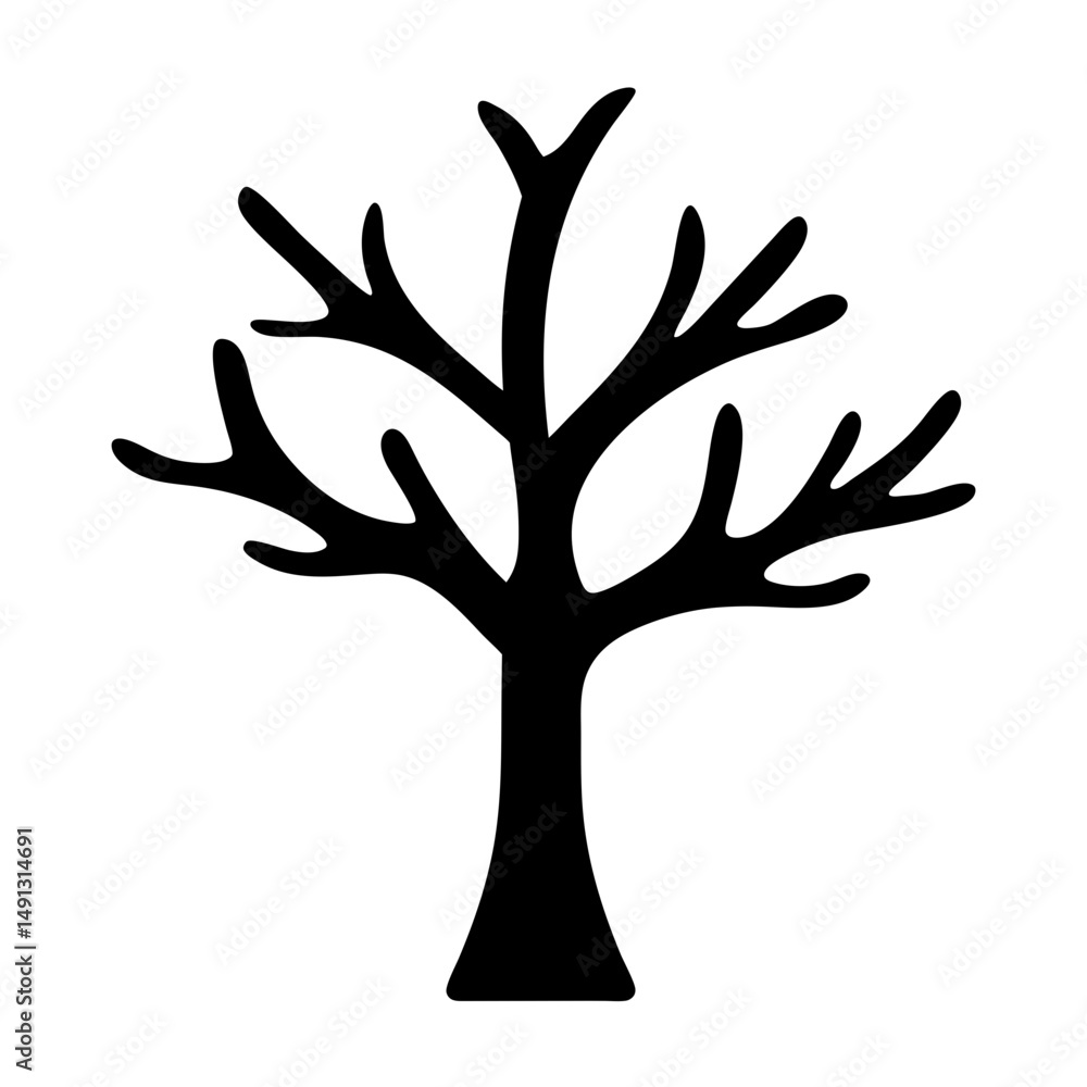 Poster silhouette of a bare tree with branches isolated on white background