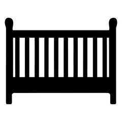 Stylized black silhouette of a baby crib with a classic design