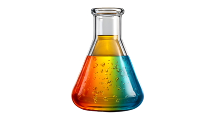 Colorful Chemical Reaction in a Flask A Vibrant Display of Science Experiment with Layered Liq