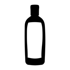 Black silhouette of a simple bottle with a blank white label space
