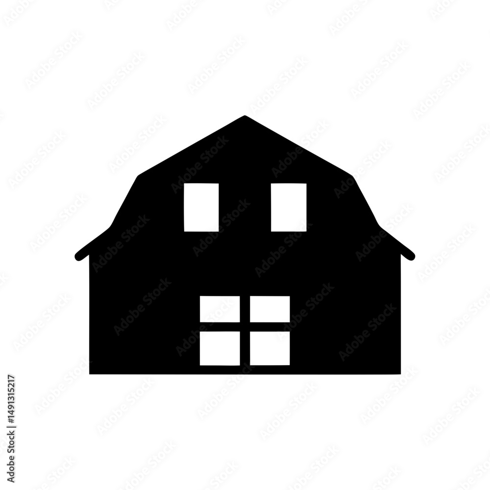 Poster stylized barn icon with windows on a simple white background pattern
