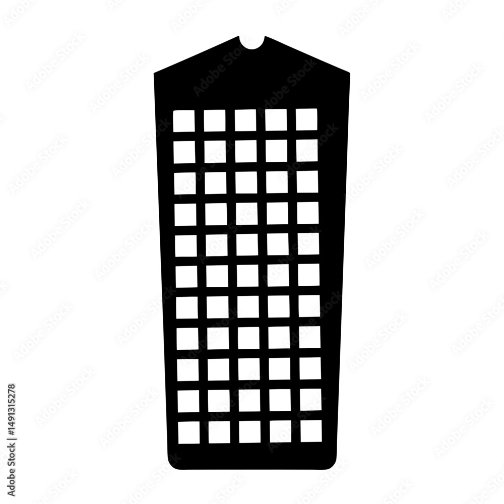 Poster black minimalist graphic of a tall rectangular grid or structure
