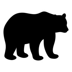 Monochrome silhouette of a bear in profile view walking peacefully forward