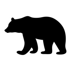 A black silhouette of a bear walking with its distinct hump